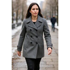 Anne Klein Womens Gray Wool Pea Coat Double-Breasted Fully Lined Size XL